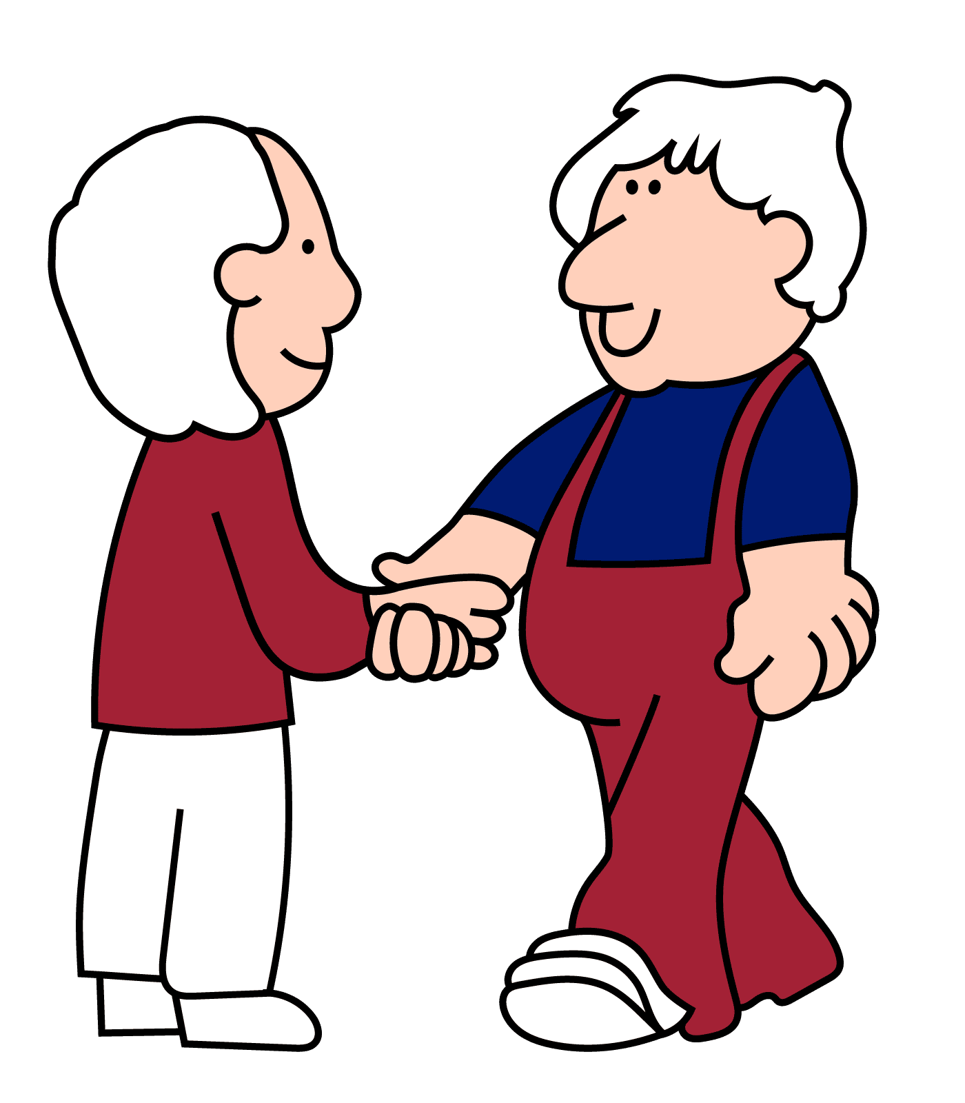 Illustration af to personer der giver hinanden hånden og indgår en aftale